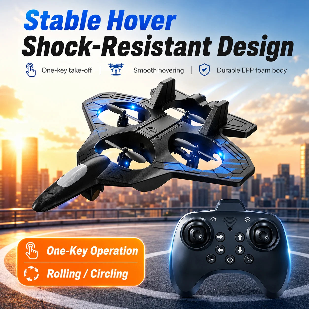 ZNLYRION YL87 EPP Foam Fighter RC Plane Fixed Altitude Hover LED Light 360 Stunt Roll Impact Resistant Kids Toy Drone