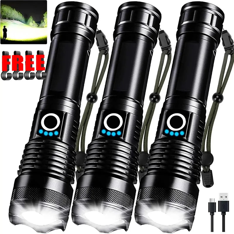 Powerful Led Flashlight All Aluminum Alloy Rechargeable Tactical Torch Light with18650 Battery Outdoor Camping Hiking Lantern