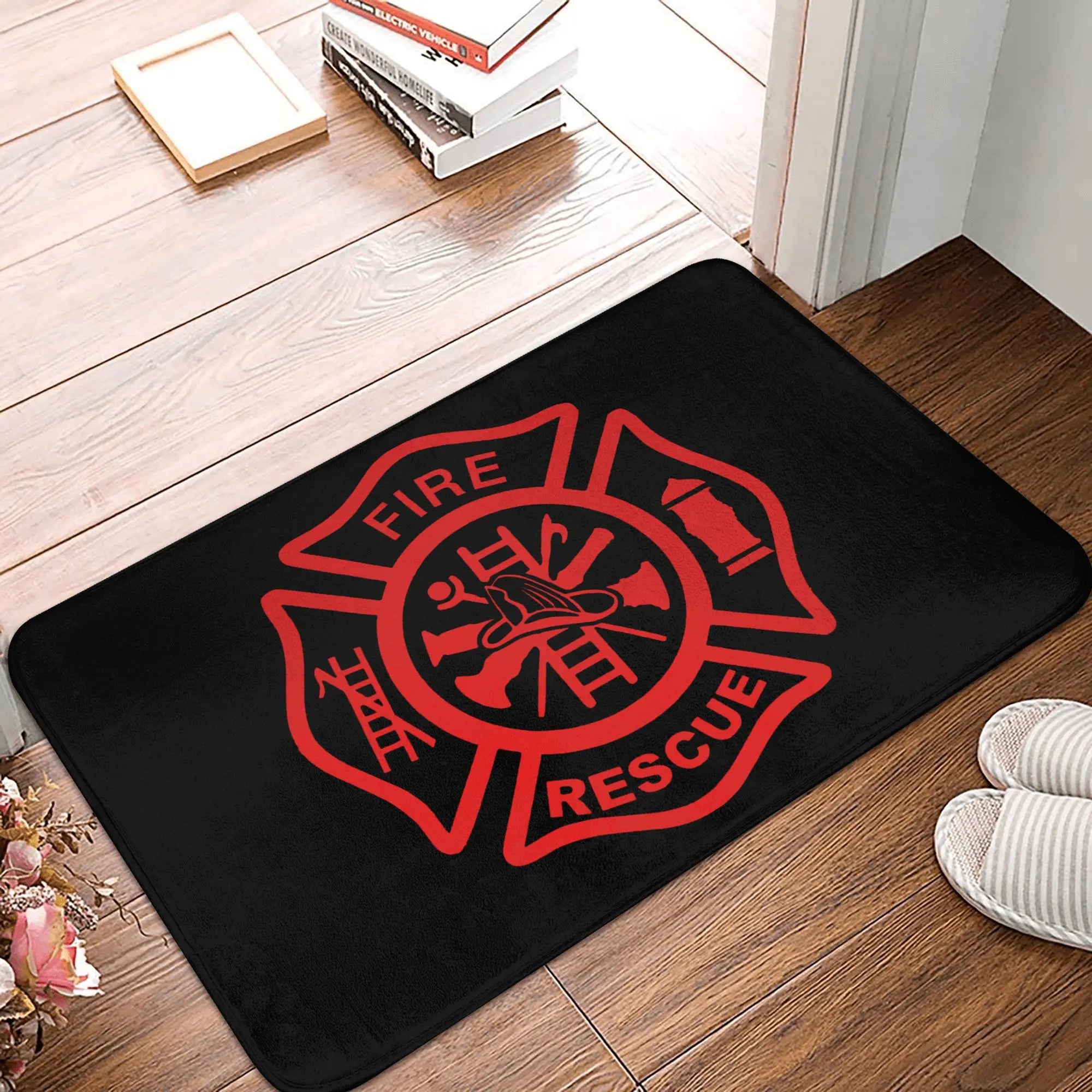 Firefighter Front Door Mat, Anti-Slip, Waterproof, Fire Rescue Doormat, Living Room, Entrance Rug