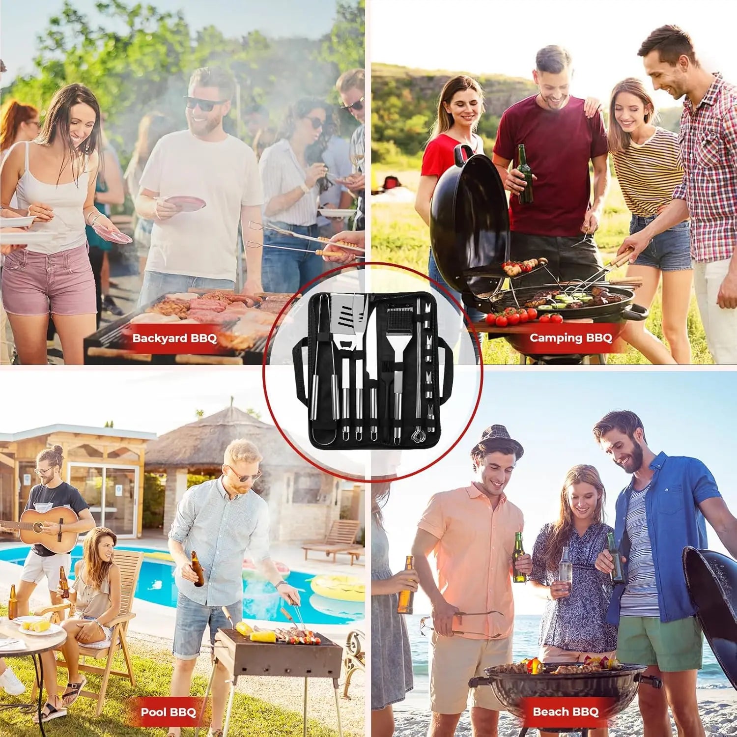 Grilling Accessories, BBQ Accessories, 15Pcs Grill Set, Grill Tools, Grill Accessories with Carrying Bag, Stainless Steel Grill Utensils Set, Grill Kit