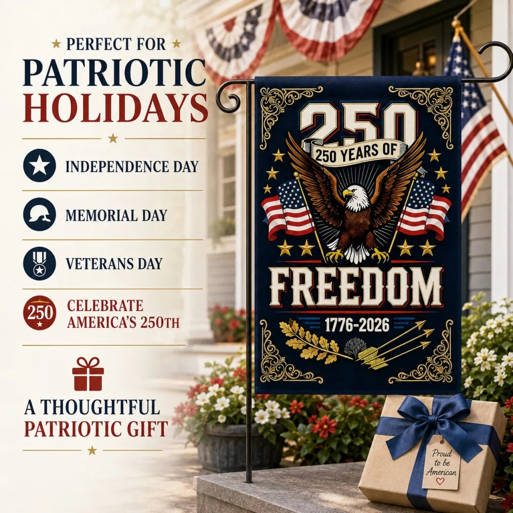 Patriotic Garden Flag 30x45cm 12x18in Polyester 250 Years of Freedom 1776-2026 Eagle American Flag Yard Banner Independence Day Memorial Day Veterans Day Porch Garden Lawn Pathway Farmhouse Home Entrance Outdoor Decor Holiday
