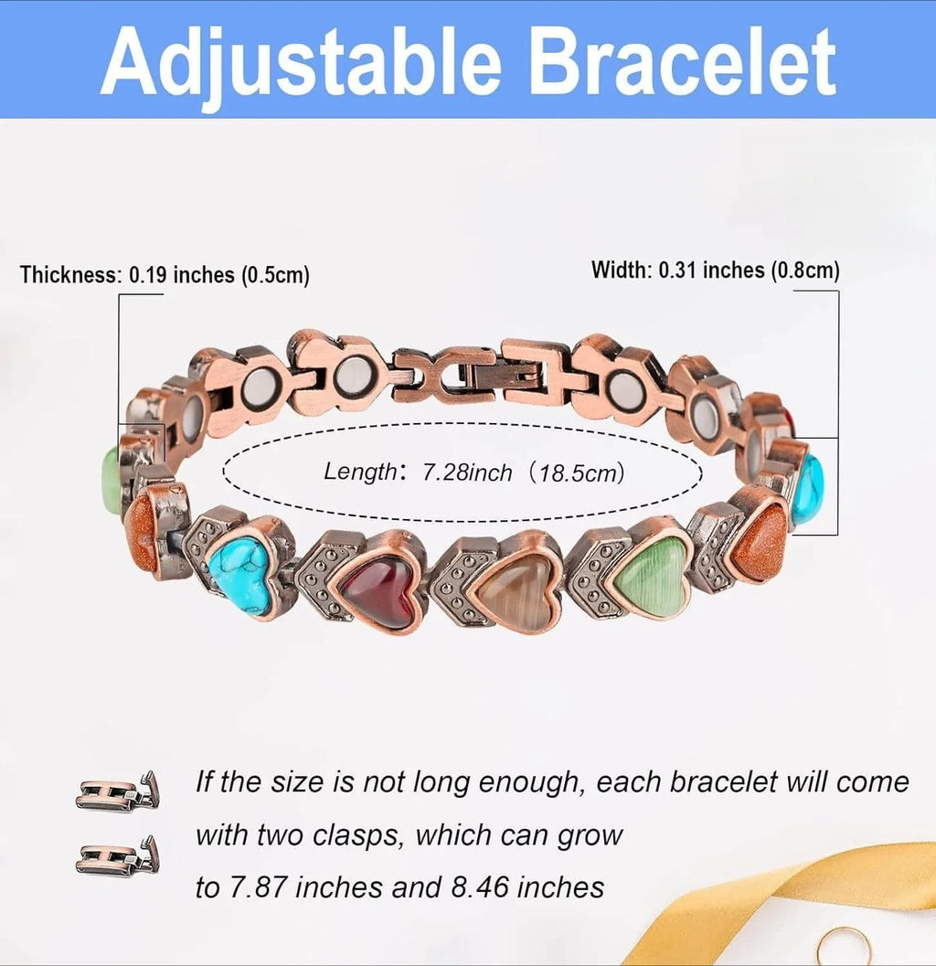Pure Copper Bracelets, Ultra Strength Magnetic Bracelet with 3800 Gauss Magnets & Natural Turquoise & Stones, Adjustable, Jewelry Gift