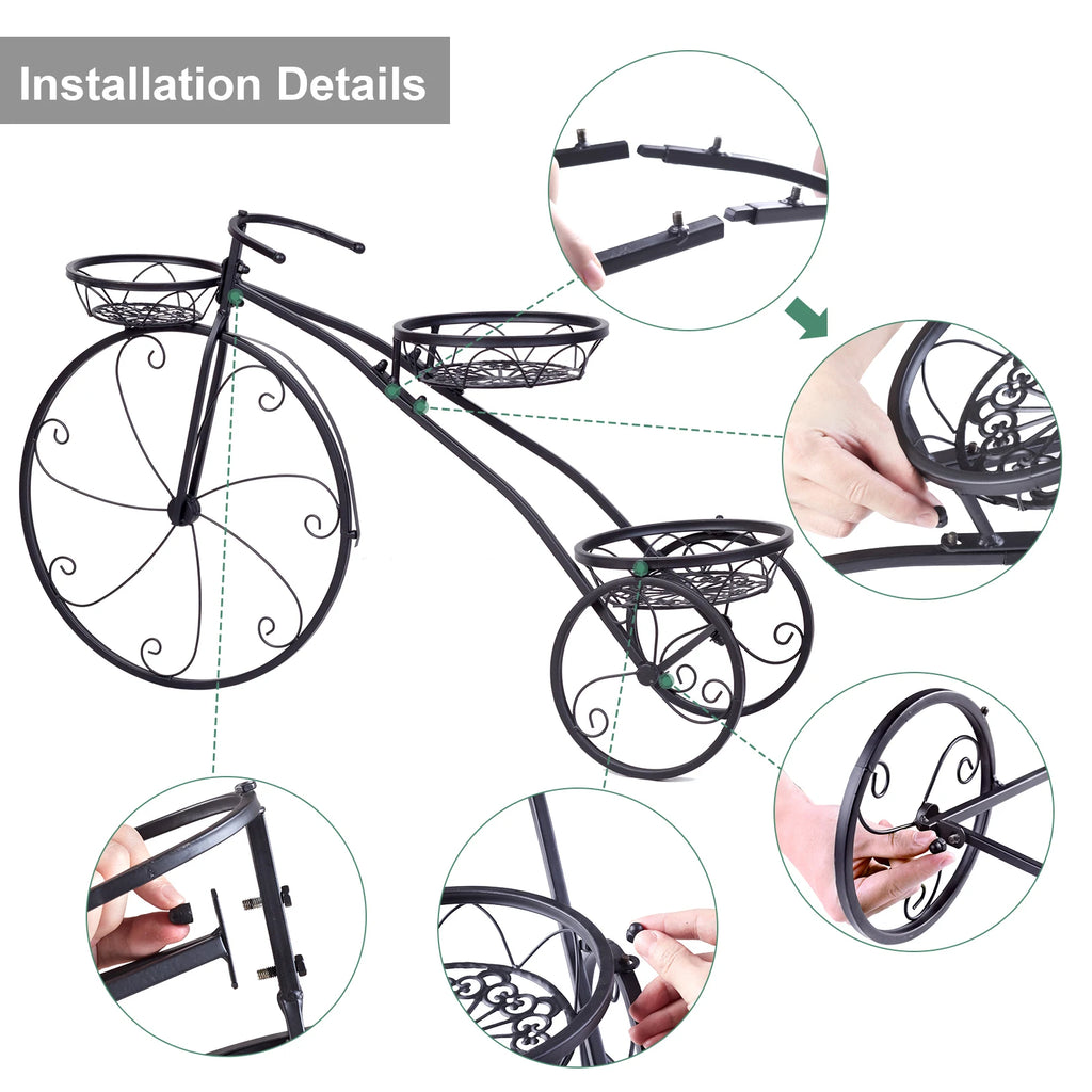 3 Tier Bicycle-Shaped Metal Plant Stand Flower Pot Holder for Home Garden Patio Organizer Rack