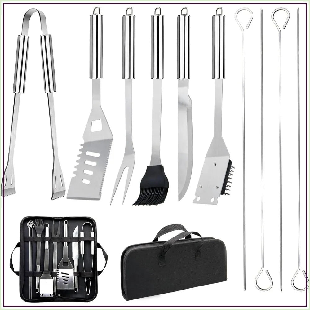 11Pcs Stainless Steel BBQ Grilling Accessories Set, Portable Grill Tools Kit with Storage Bag for Outdoor Camping Backyard