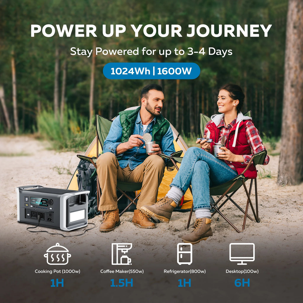 Camping Portable Power Station, 1024Wh, Wave Solar Generator Outdoor, 220V 110V, AC Outlets