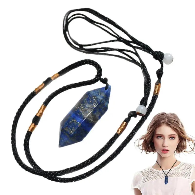 Natural Lapis Lazuli Pendant Blue Stone Pendant Necklace Hexagonal Healing Chakra Crystal Stone Jewelry Spiritual Necklaces