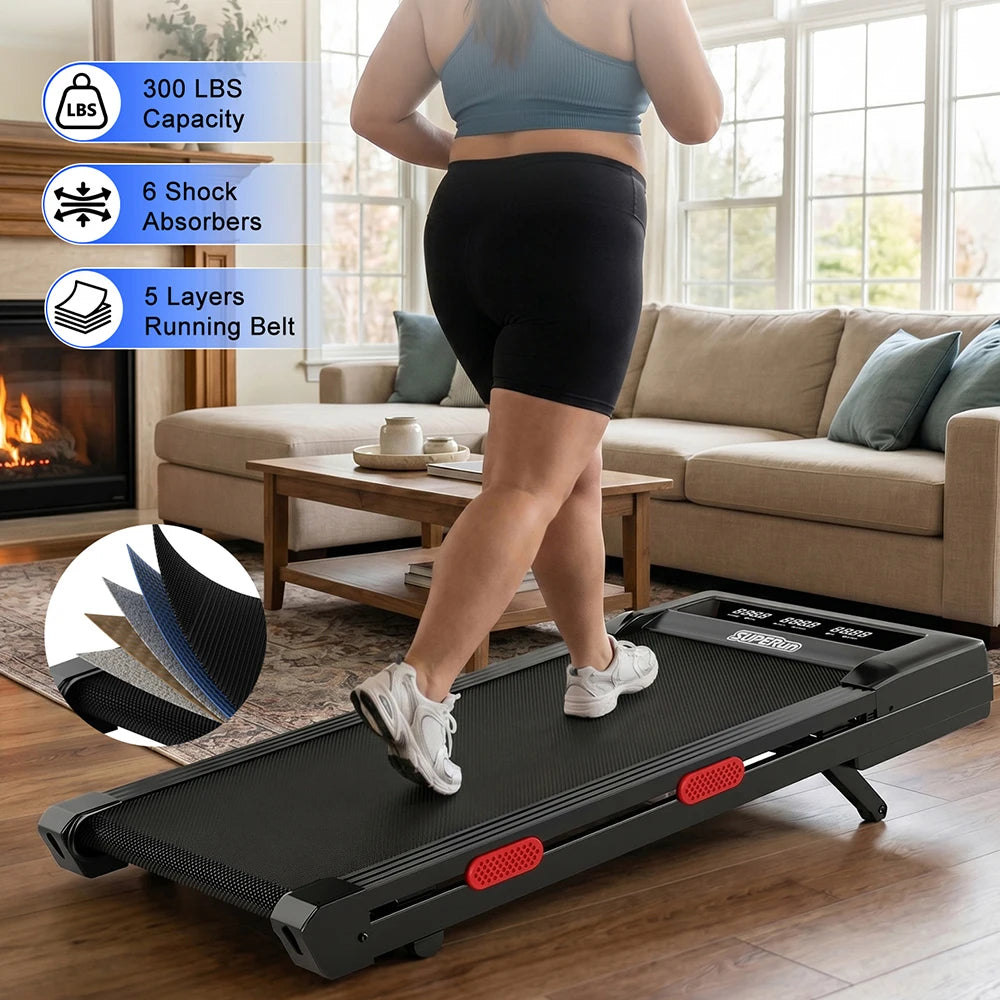 3.0HP Raceable Walking Pad Under Desk Treadmill with 9% Incline Adjustable Speed 1-6KM/H LCD Screen Display 136KG Load For Home
