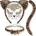 Cheetah Ears Headband Leopard Tail Collar Face Stickers for Women Leopard Collar with Bowtie Bell,Face Sticker,Halloween Cheetah Costume Accessory Set for Women ,Adult Leopard Cosplay