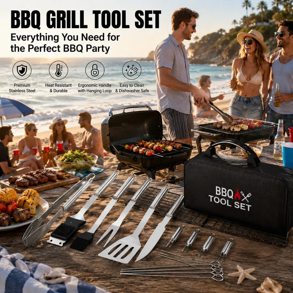 6Pcs Heavy Duty Stainless Steel Outdoor BBQ Grill Accessories Kit Premium Durable Grilling Utensil Set Perfect for Backyard Camping Picnic Tailgating Outdoor Barbecue Cooking Tools