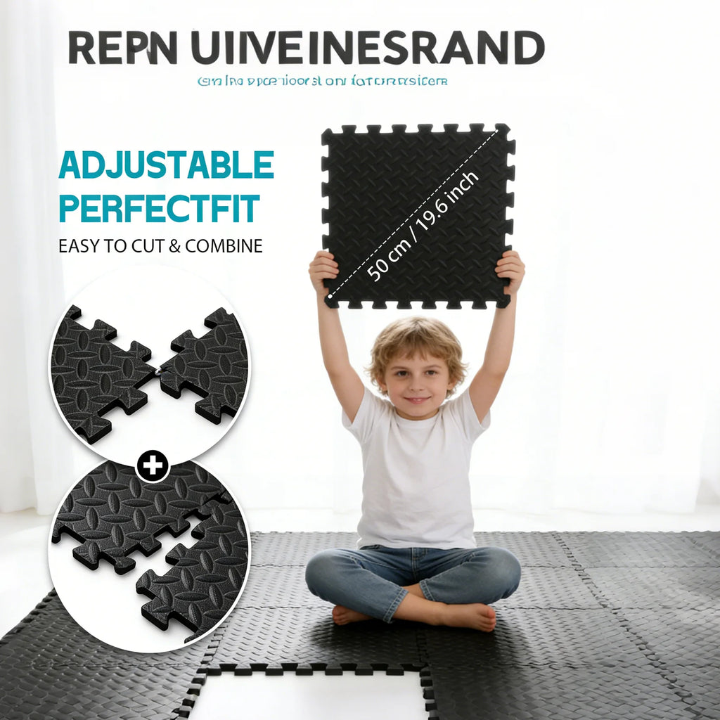 Puzzle Exercise Mat 0.4in, EVA Interlocking Foam Floor Tiles for Home Gym, Mat for Home Workout Equipment, 20in x 20 in-64sqft.