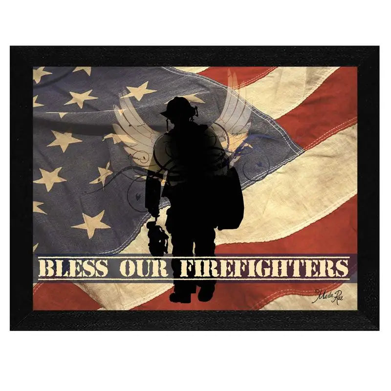 Bless Our Firefighters Wall Art, Ready to Hang Framed Poster in Black Frame