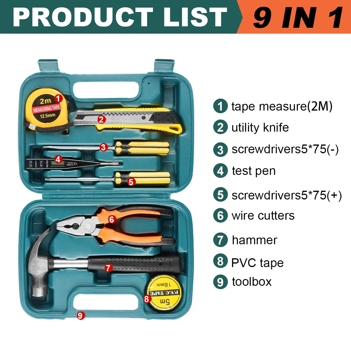 8/9/12/13Pcs Hand Tool Sets, Household Home Repair, Tool Set, Screwdriver Tool Box Set, Scissors Claw Hammer