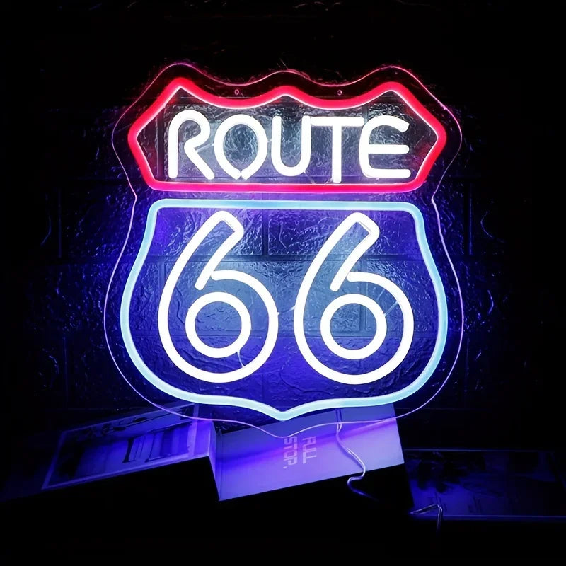 Historic Route 66 Neon Sign, Home Art Man Cave Neon Lights, For Bedroom Home Office Decor