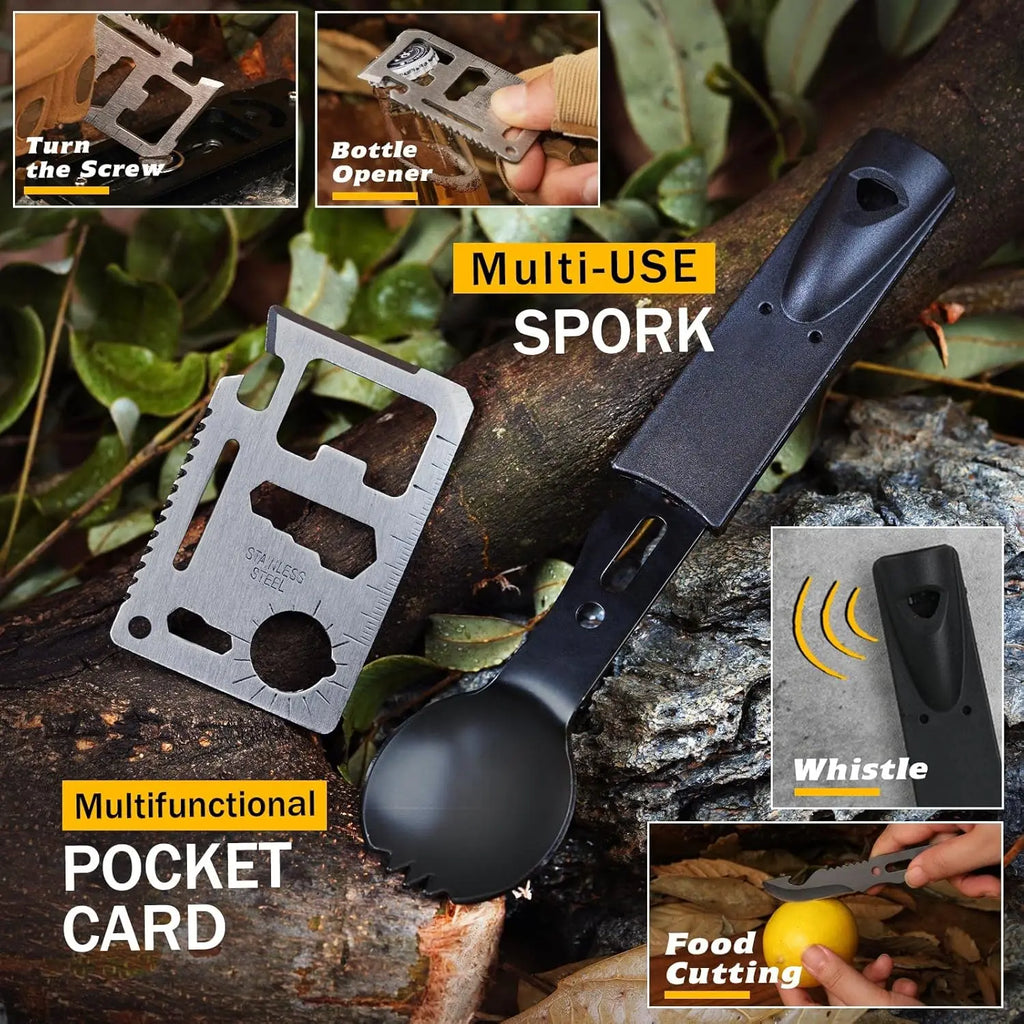 (No flint) Outdoor Adventure Survival Kit, SOS Emergency, First Aid Kit, Camping