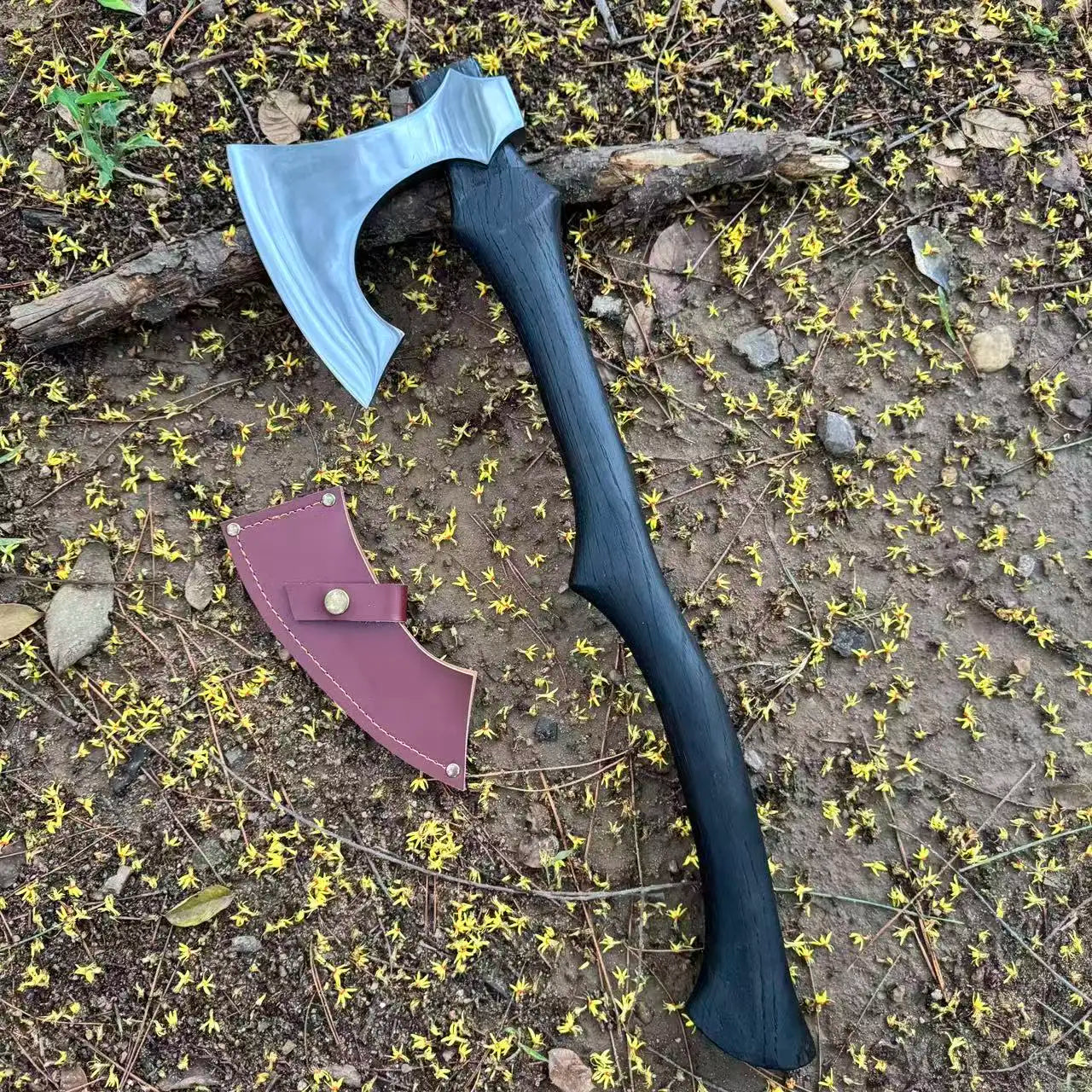 Outdoor Wide-blade Tactical Axe 65 Manganese Steel Aokaoka Wood Handle Camping Emergency Household Firewood Splitting EDC Tool