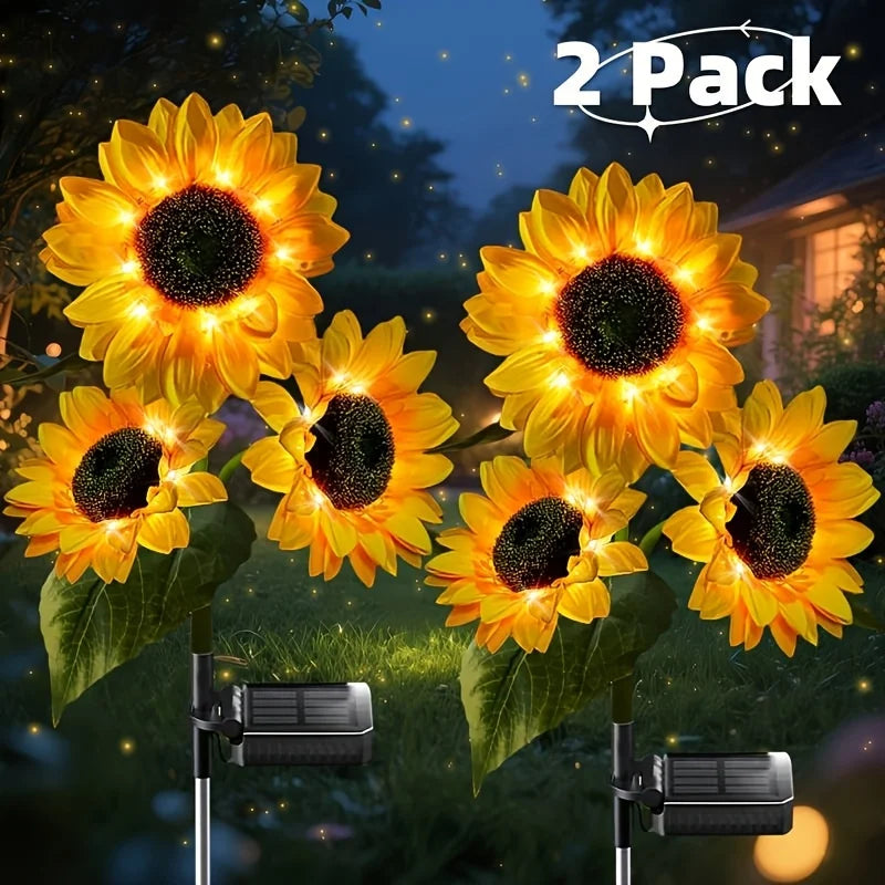 2PCS Solar-Powered Sunflower LED Outdoor Garden Decor Set, Set with 6 Artificial Sunflowers, Durable ABS Material, Ideal for Halloween, Christmas, Thanksgiving, Courtyards, Landscapes, Patios And Pathways, Lawn Landscape Orna