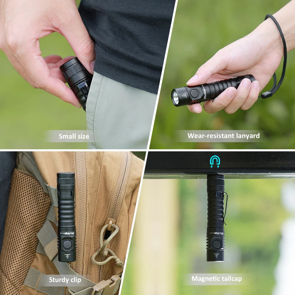 USB-C Rechargeable EDC 18650 Flashlight Max Output 1200 LM IP68 Waterproof Magnetic Tail Hiking Travel Torch