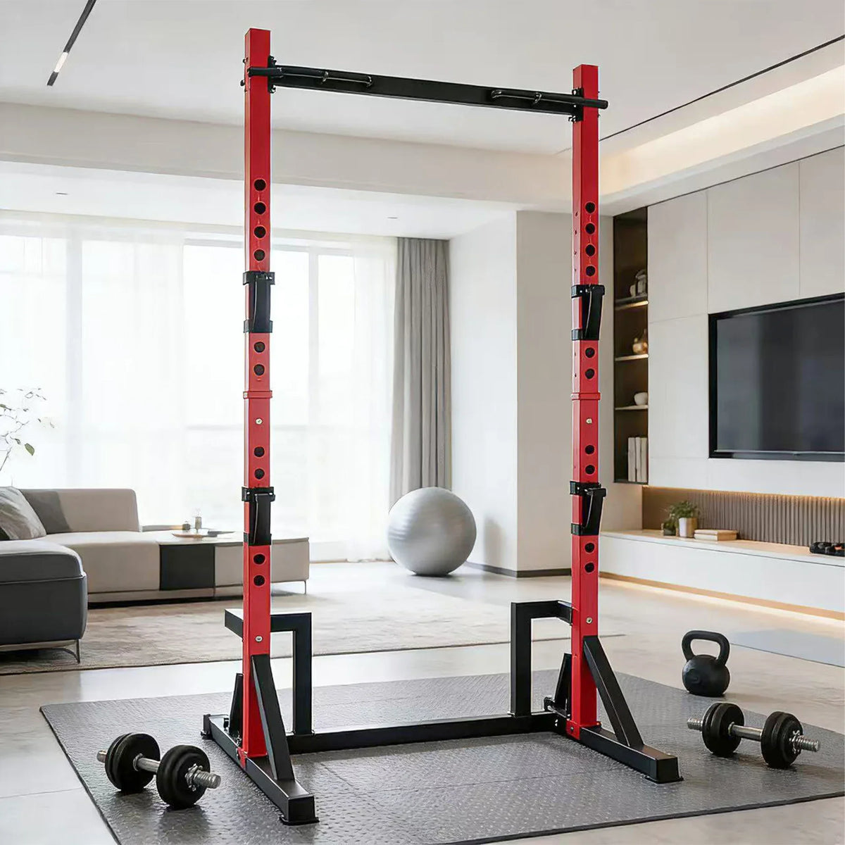 Multifunction Power Rack with Pull up Bar, Heavy Capacity 360kg, Height Adjustable Squat Stand Rack for Home Gym Equipment, Power Tower Pull Up Dip Station Training Fitness Equipment for Home Outdoor Muscles Trainer, Barbell