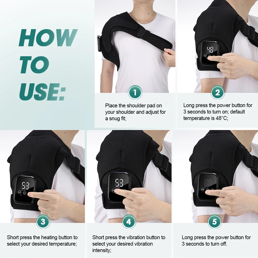 Cordless Electric Heated Shoulder Brace Hot Compress, Vibration Massage, Thermal Shoulder Pad Massager Muscle Joint Relax