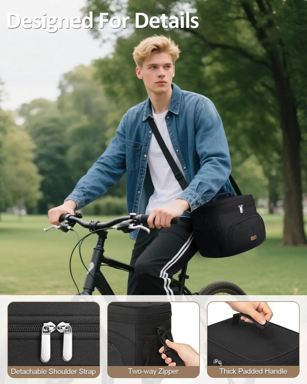 Insulated Lunch Bag, Leakproof Cooler Tote with Removable Strap, 12L for Work School Picnic Travel