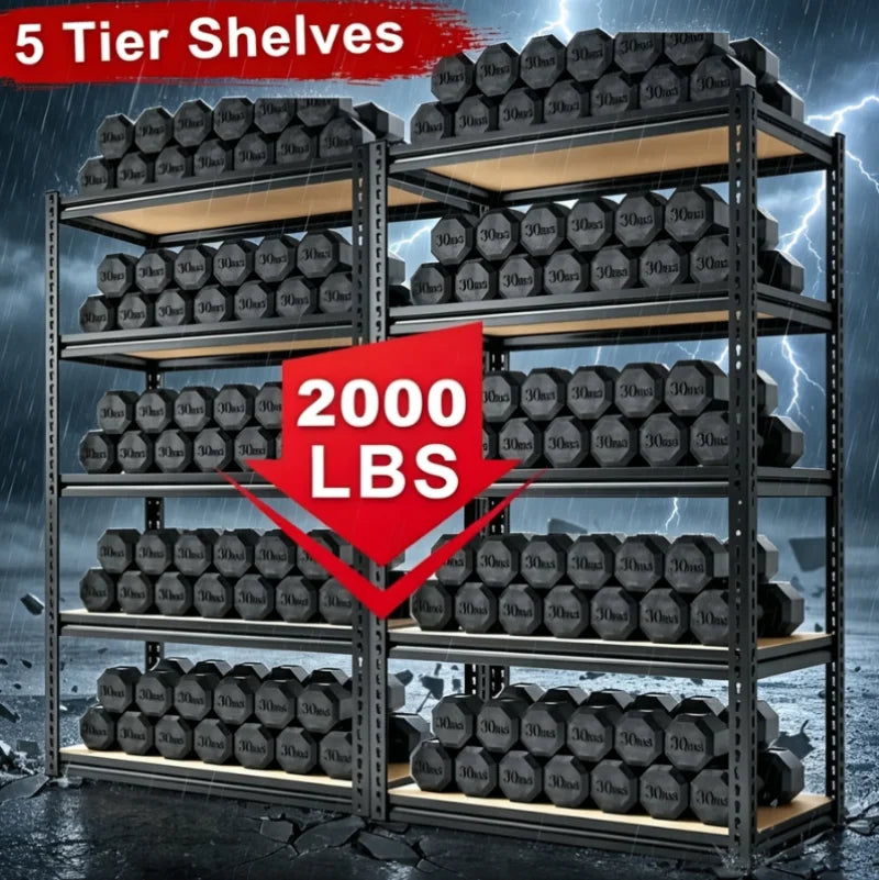 60/72 Inch two-piece Heavy Duty Storage Shelves, 2000LBS Capacity Metal Shelving Unit, Adjustable Garage Shelves & Organizer with Overlap Design for Home Garage Warehouse Storage Shop,Black