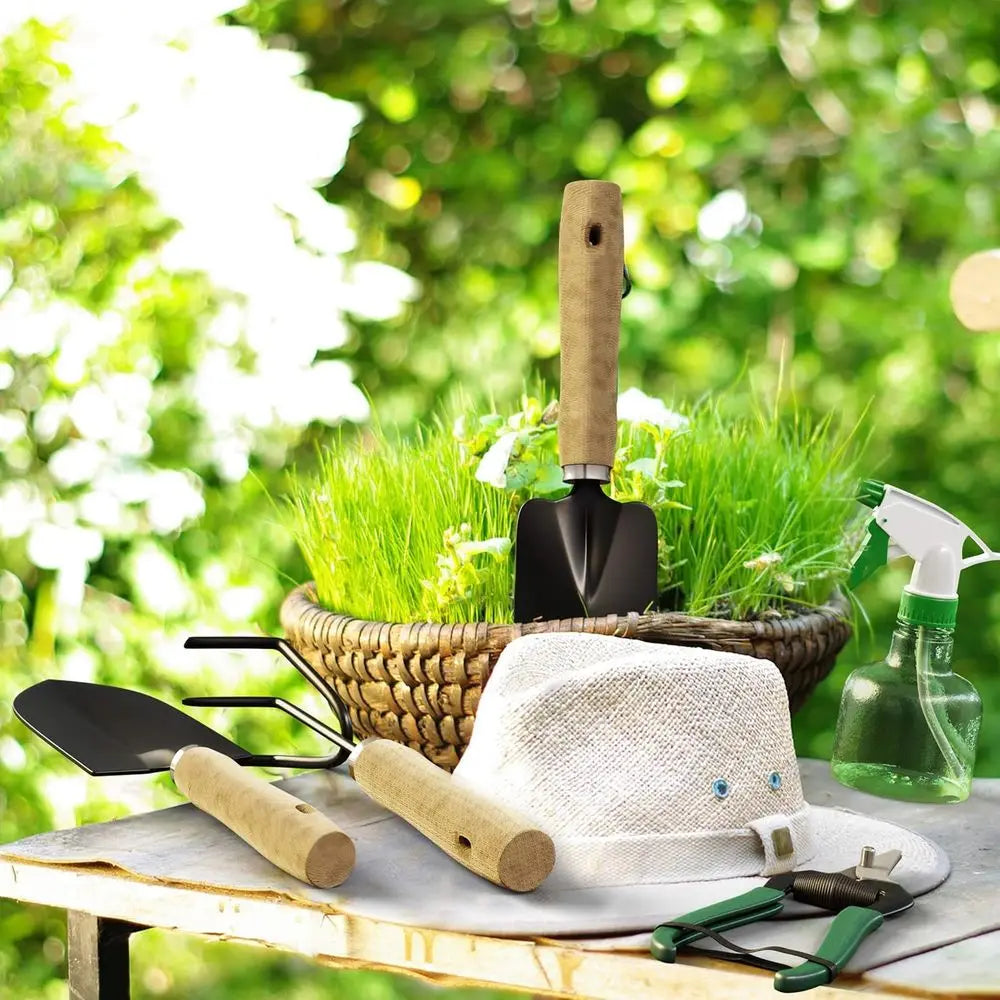 8-Piece Garden Hand Tool Set - Canvas Tote Gardening Tool Kit with, Pruner, Rake, Trowel, Shovel, Spray Bottle