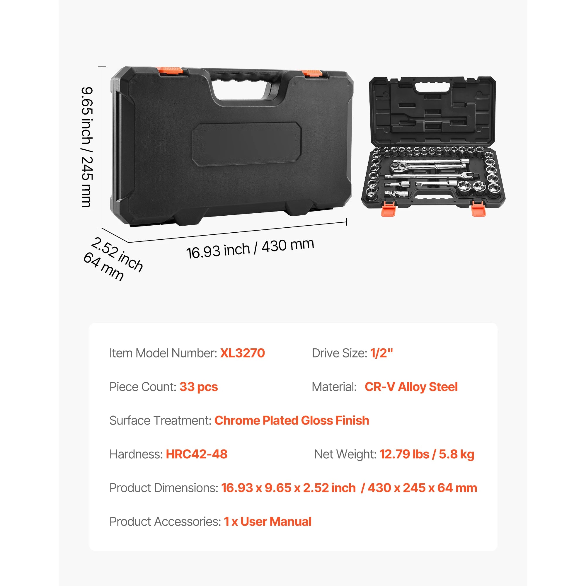 Socket Set 86 Pieces 3/8 ,1/4, or 1/2in Drive Socket and Ratchet Set, SAE Metric Mechanic Tool Kit with Ratchet Wrench