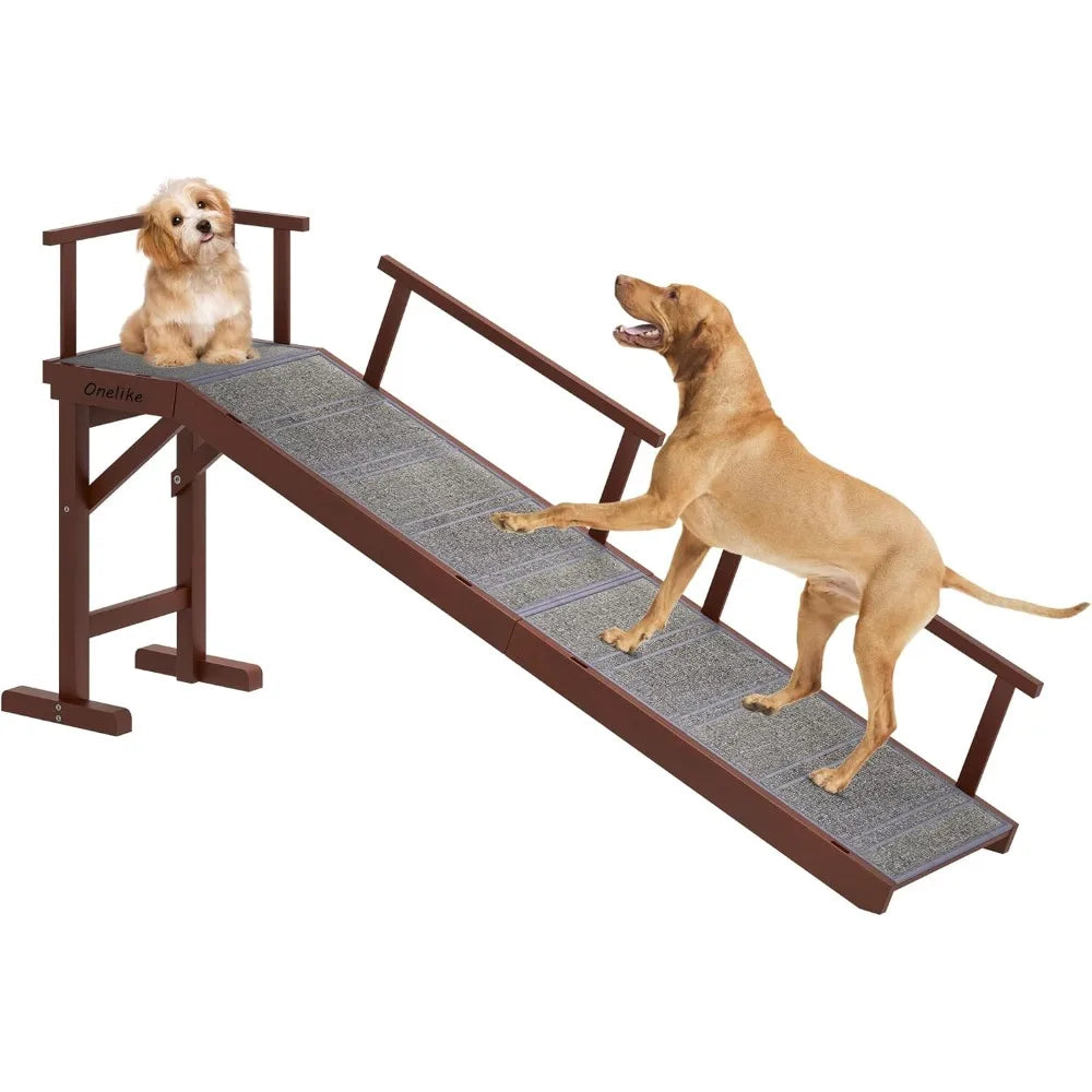 Wooden Dog Ramp for Bed with Removable Side Rail and Non-Slip Carpet, Stable Pet Ramp Stair for Couch Sofa for Small & Large