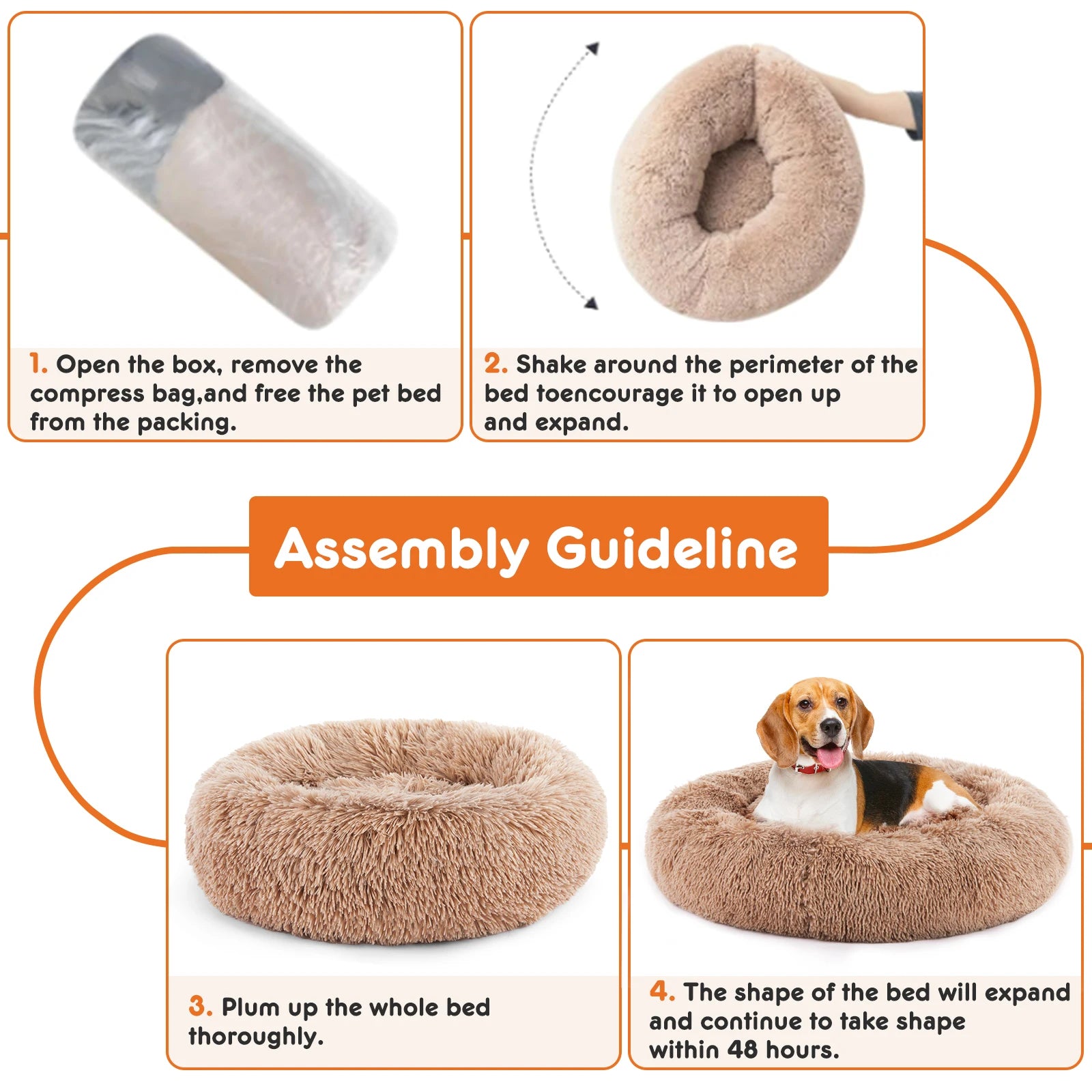 JHK Calming Dog Bed for Medium to Large Dogs Washable Large Pet Bed Anti-Slip Round Fluffy Plush Dog Bed