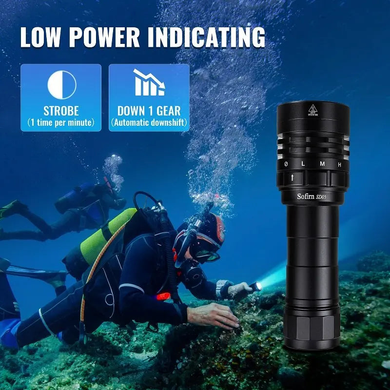 SD05 Scuba Diving Flashlight XHP50.2 Super Bright 3000lm 21700 Battery Dive Torch with Magnetic Switch 5000K 6500K