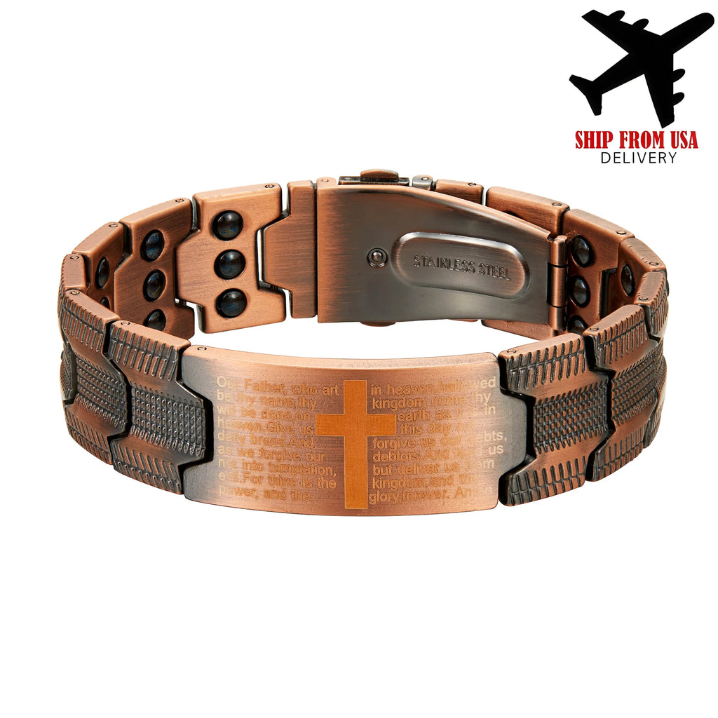 Men's Copper Cross Magnetic Bracelet - Adjustable Black Copper Jewelry