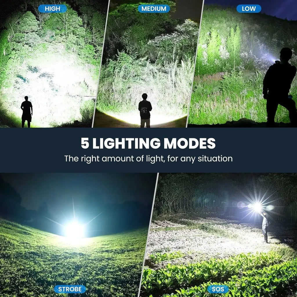 Powerful Led Flashlight All Aluminum Alloy Rechargeable Tactical Torch Light with18650 Battery Outdoor Camping Hiking Lantern