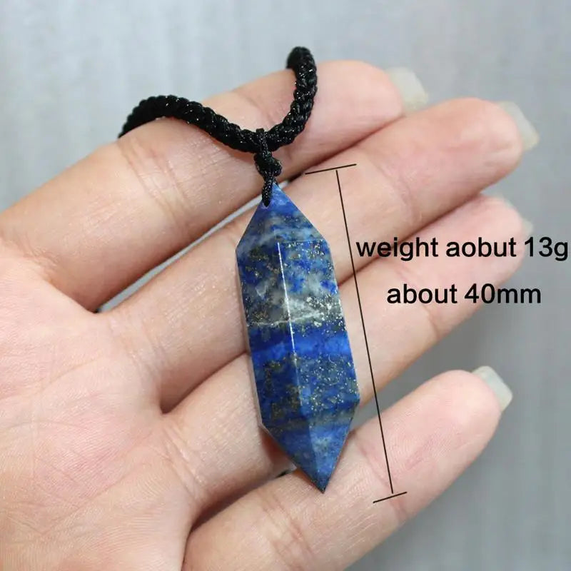 Natural Lapis Lazuli Pendant Blue Stone Pendant Necklace Hexagonal Healing Chakra Crystal Stone Jewelry Spiritual Necklaces