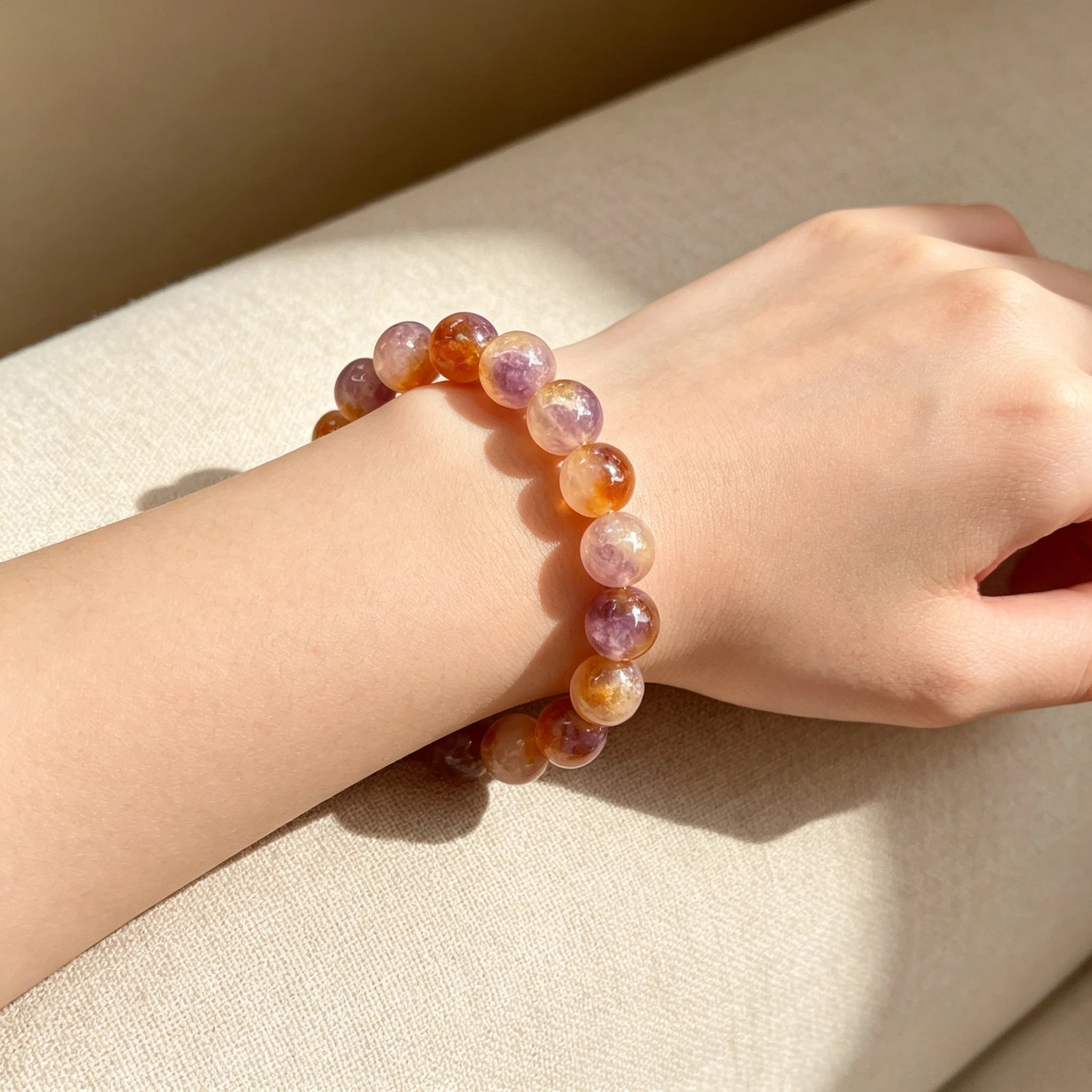 Natural Cacoxenite Auralite 23 Round Bead Bracelet Attract Wealth Prosperity Healing Crystal Elastic Wrist Jewelry