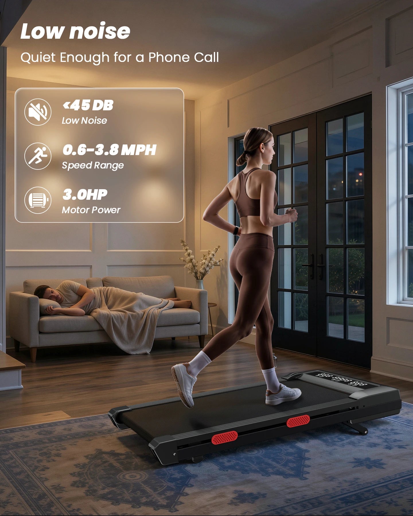 3.0HP Raceable Walking Pad Under Desk Treadmill with 9% Incline Adjustable Speed 1-6KM/H LCD Screen Display 136KG Load For Home