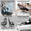 Ergonomic Gaming Chair with Footrest, Lumbar Support, Adjustable Height, 360° Swivel for Comfortable Office Use - Black & White
