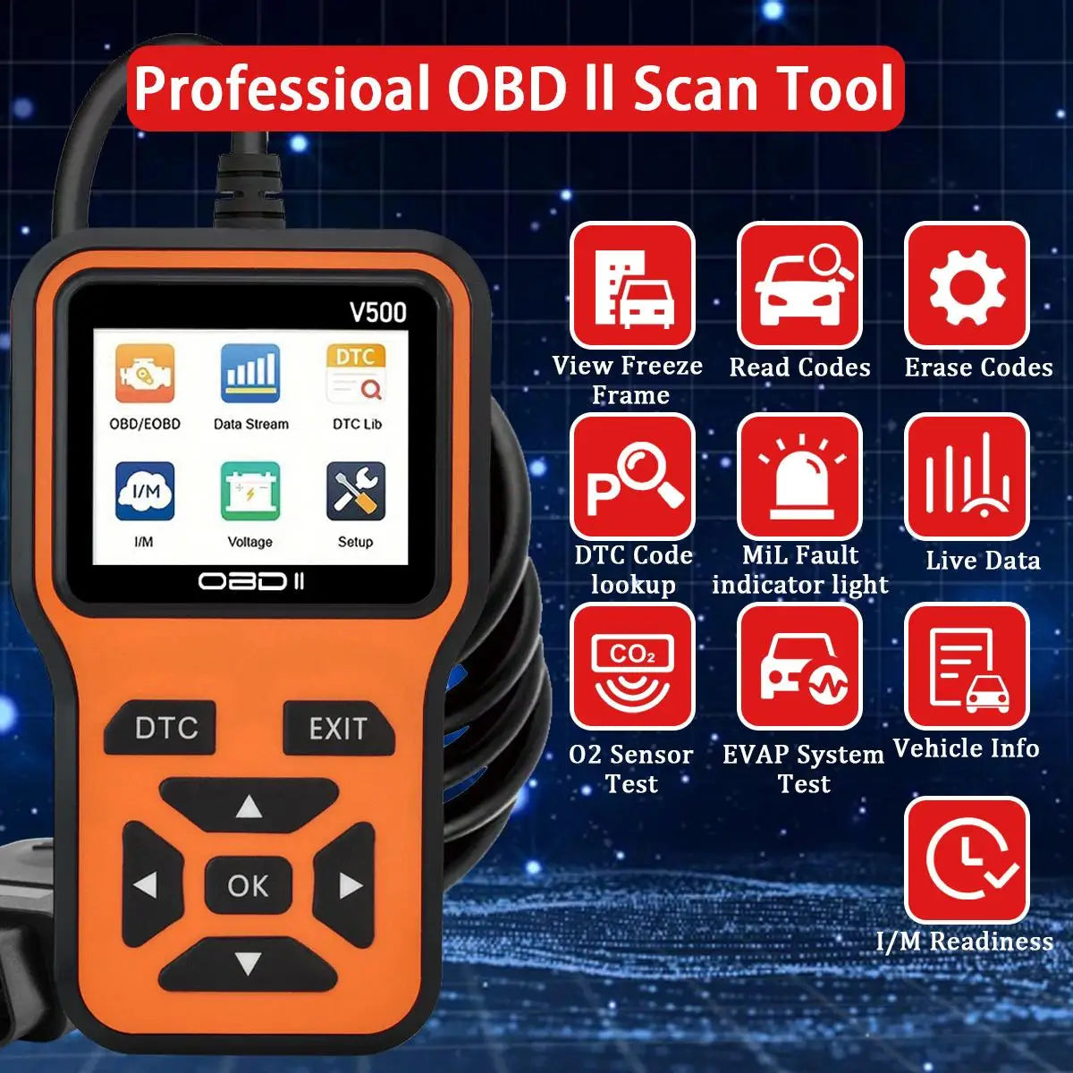 Car Scanner, Diagnostic Tool, Code Reader, Car Voltage Tester, Engine Fault Code Scanner,