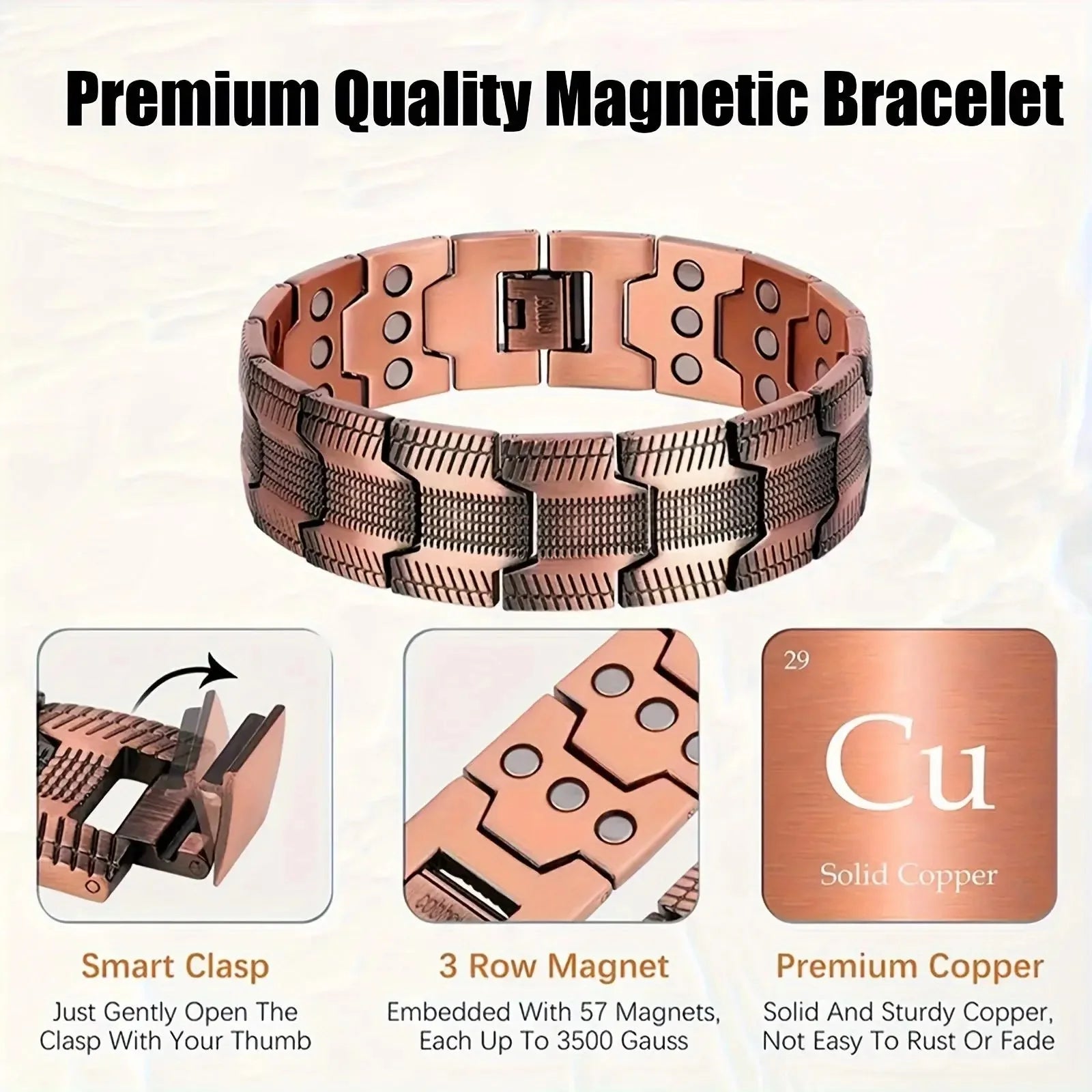 3-Row Magnet Design, Ultra Strength Magnetic Bracelet 99.99% Pure Copper Wristband Adjustable Jewelry Gift with Sizing Tool