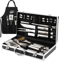 21-Piece Stainless Steel BBQ Tool Set with Aluminum Case, Apron & Skewers, Perfect Grilling Gifts for Dad