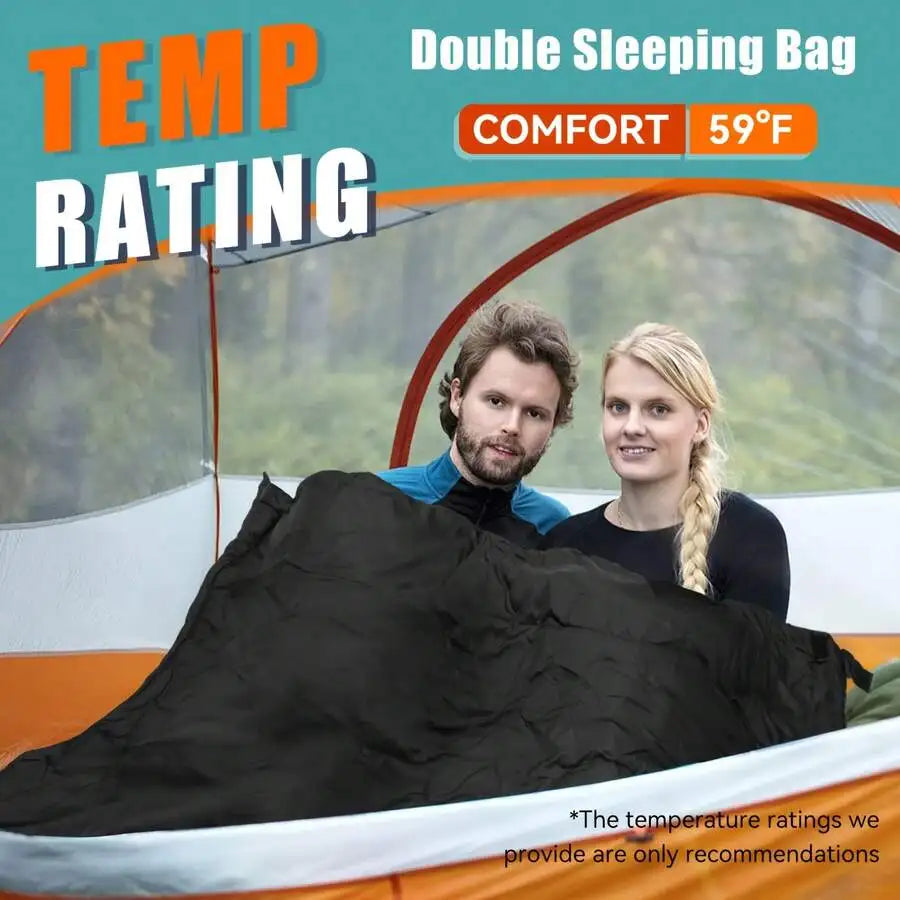 Extra Large Queen Size Double Sleeping Bag For Adults With 2 Pillows All Season Camping Hiking Backpacking
