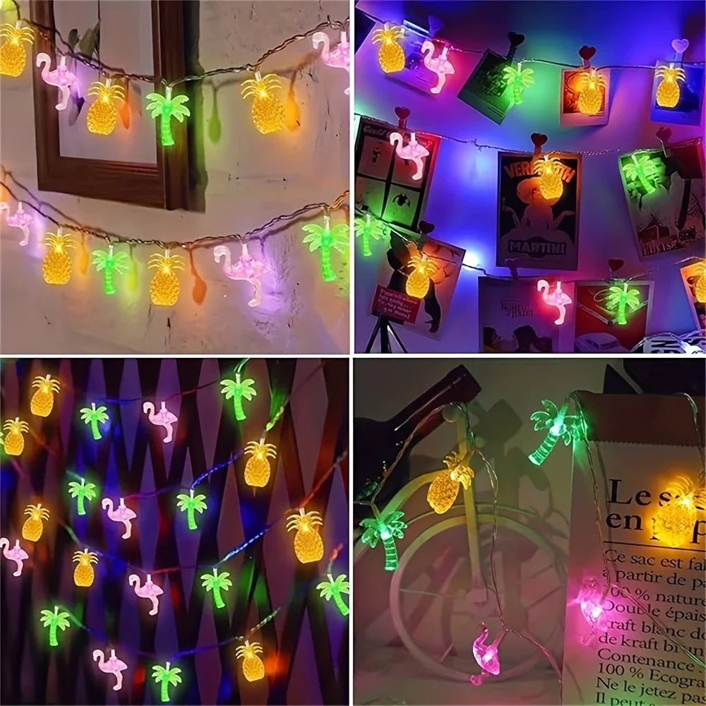 LED Flamingo Pineapple Palm Tree String Lights, Battery Operated,