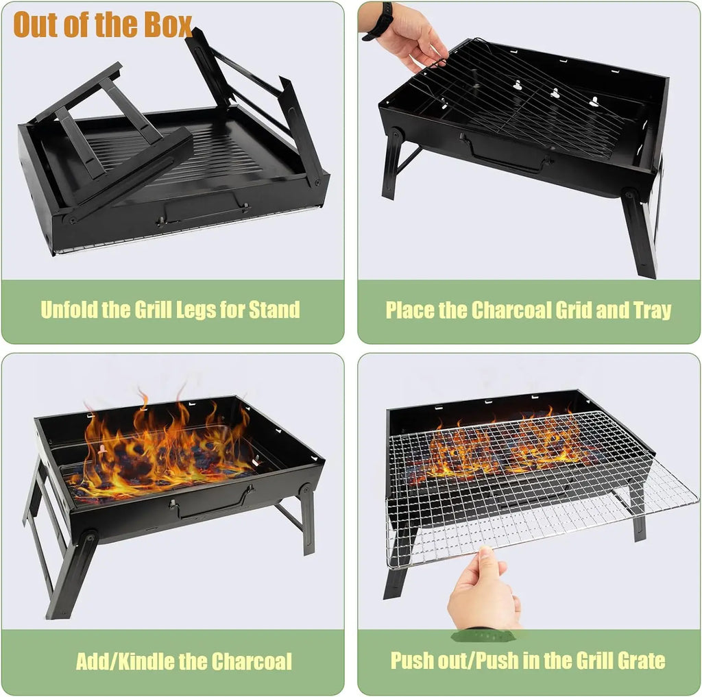 Portable Foldable Tabletop Charcoal BBQ Grill 17x12 Inch Lightweight Barbecue Grill Set With Grilling Tools For Camping Picnic Garden RV Backyard Outdoor Travel