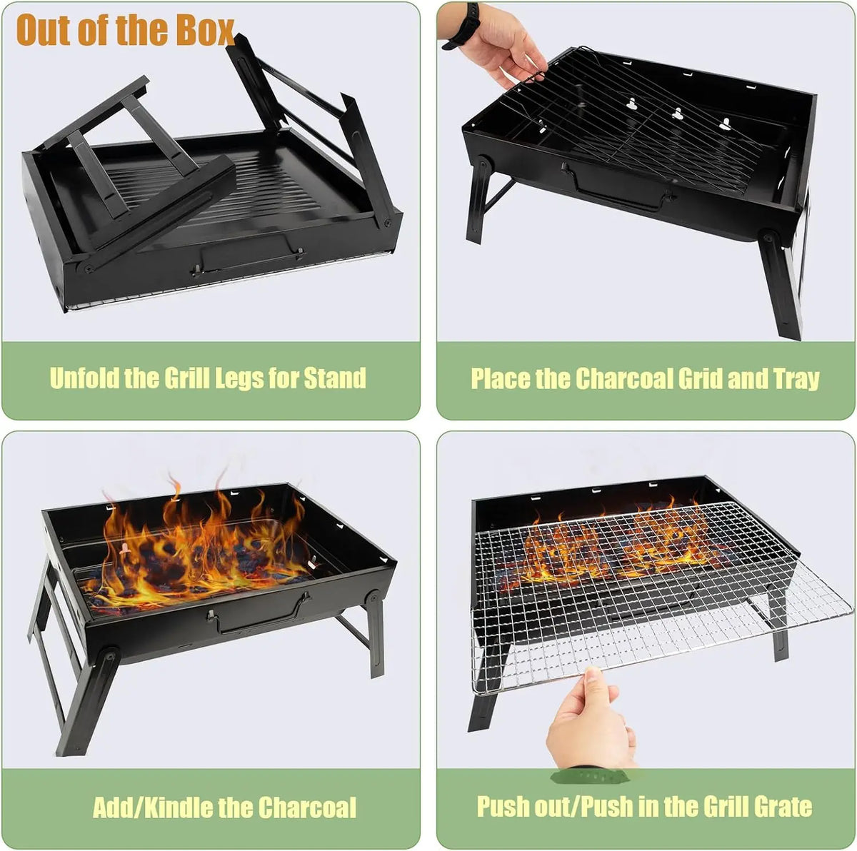 Portable Foldable Tabletop Charcoal BBQ Grill 17x12 Inch Lightweight Barbecue Grill Set With Grilling Tools For Camping Picnic Garden RV Backyard Outdoor Travel