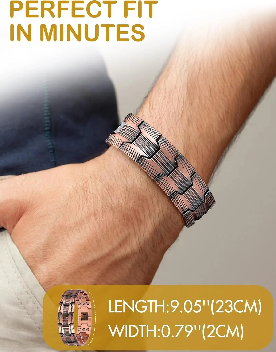 3-Row Magnet Design, Ultra Strength Magnetic Bracelet 99.99% Pure Copper Wristband Adjustable Jewelry Gift with Sizing Tool
