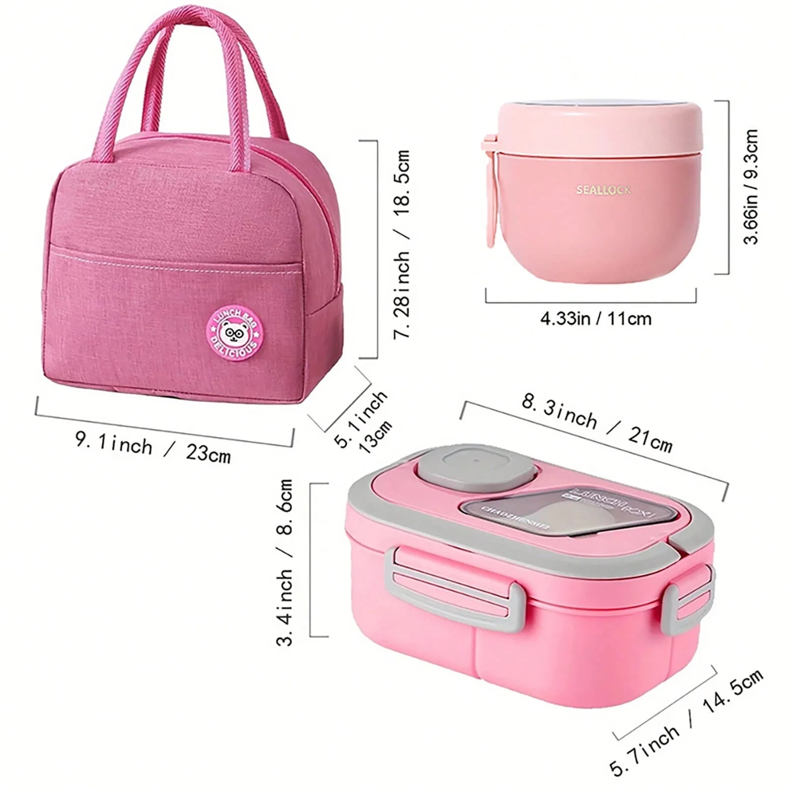 2-Layer Multi-Compartment Lunch Box Set: Lunch Box + Cup + Bag. Includes Cutlery And Sauce Container. Microwave-Security, Suitab