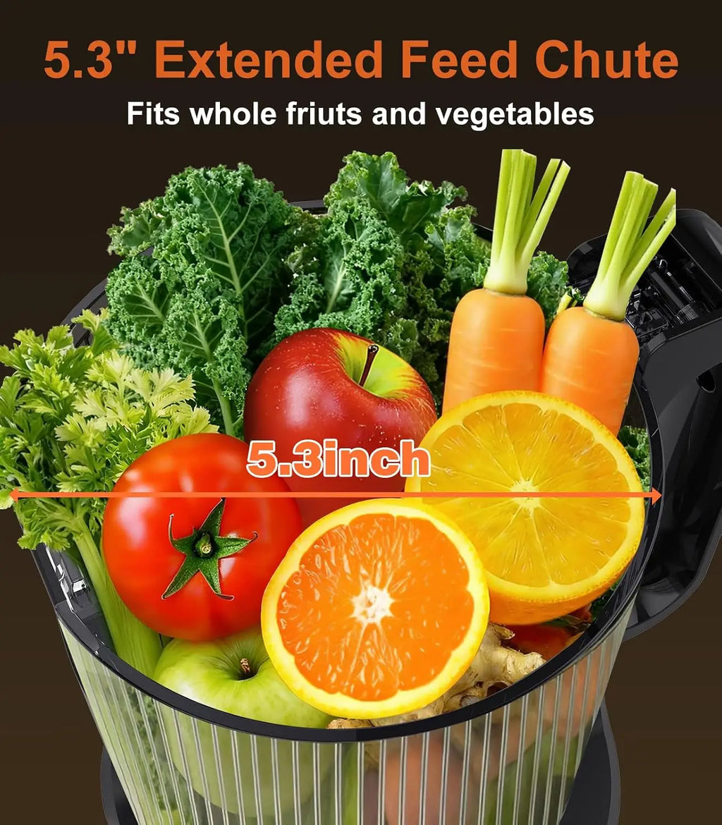 Cold Press Juicer Machine 400W Double Press Masticating Slow Juicer High Juice Yield Large Feed Chute Easy Clean Whole Fruits Vegetables Dark Black