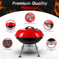 14-inch Portable Charcoal Grill, 3-Point Locking Lid for Heat Retention, Dual Venting for Outdoor Barbecue