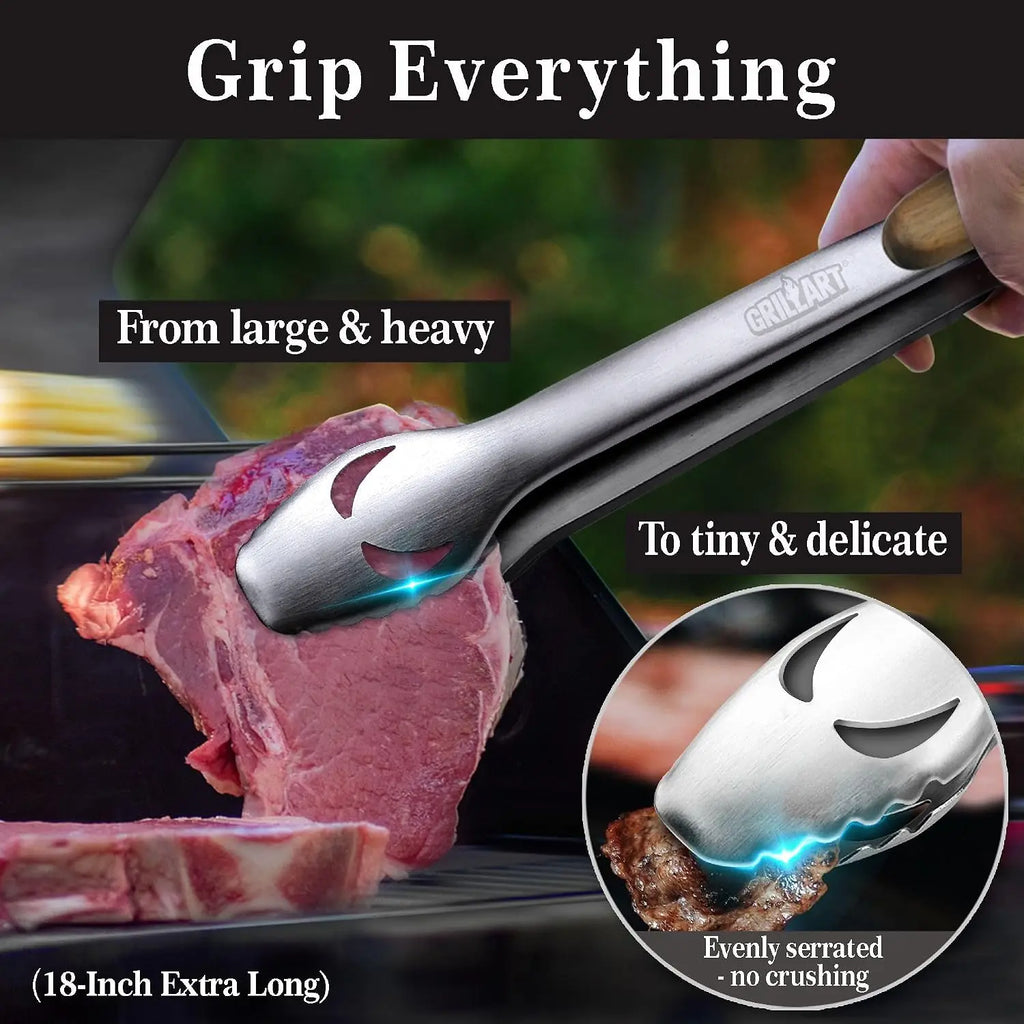 18-Inch Stainless Steel BBQ Tools Set - 4-Piece Grilling Kit with Tongs, Spatula, Fork & Brush
