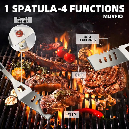 11Pcs Stainless Steel BBQ Grilling Accessories Set, Portable Grill Tools Kit with Storage Bag for Outdoor Camping Backyard