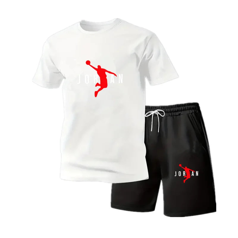 Summer Fashion, Casual Sports, Two Piece Set Youth Men's Short sleeved T-shirt Shorts Set